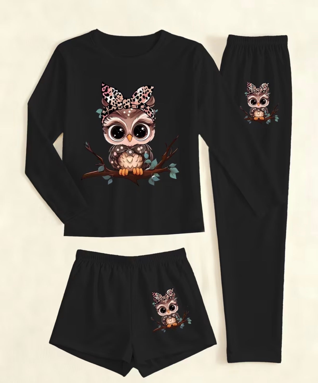 3 piece owl pjs