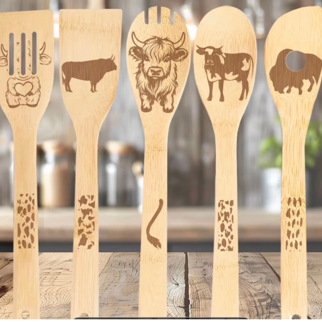 5 piece cow utensils